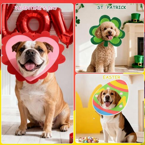 3 PCS Holiday Dog Outfits Set, Valentine’s Day, St. Patrick’s Day, Easter Dog Outfits with Adjustable Headband for Medium Large Dogs, Dog Cat Holiday Party Costumes and Supplies (L: 16"-22") in Saudi Arabia