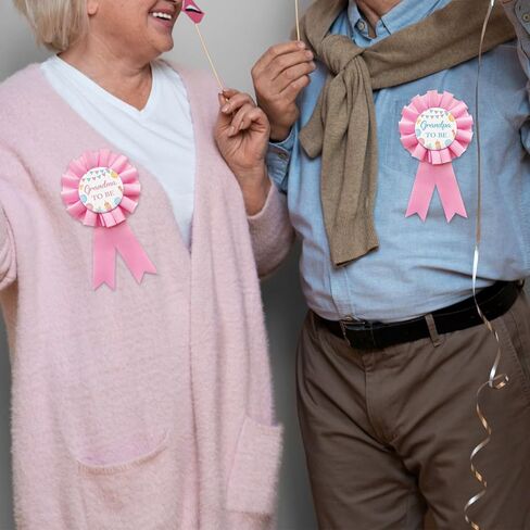 2 PCS Pink Grandma & Grandpa To Be Badge Pins - Tinplate Button for Baby Shower & Gender Reveal Party Gift Decorations in Saudi Arabia
