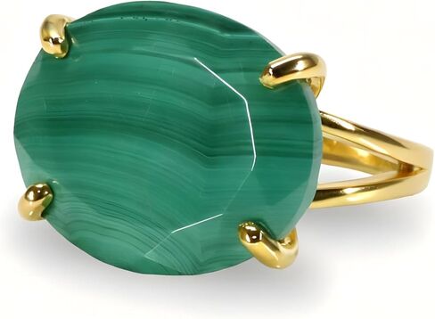 Gold Malachite Gemstone Ring - Natural Oval Cut Green Stone Set in Polished Gold Finish - Bold Solitaire Jewelry for Women with Custom Size Option in Saudi Arabia