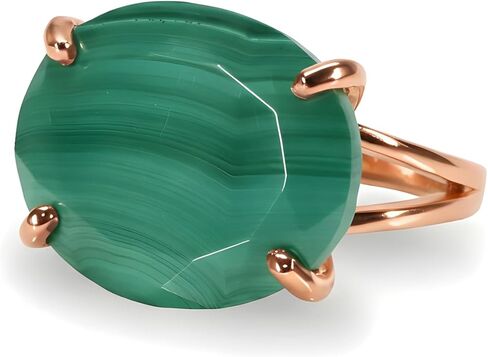 Gold Malachite Gemstone Ring - Natural Oval Cut Green Stone Set in Polished Gold Finish - Bold Solitaire Jewelry for Women with Custom Size Option in Saudi Arabia