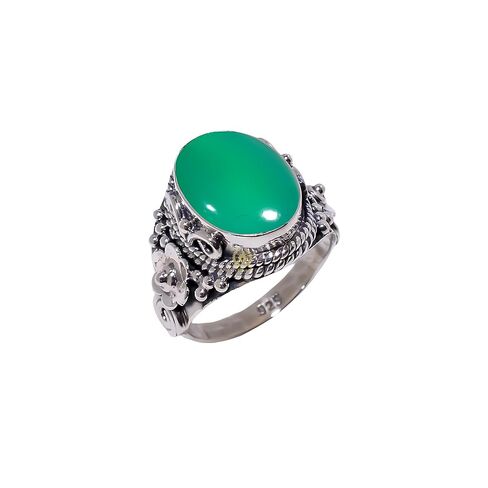 Natural Green Onyx Ring for Women, Handmade Oval Gemstone 925 Sterling Silver Statement Ring, Bohemian Healing Crystal Jewelry, Vintage Style Gift for Her in Saudi Arabia