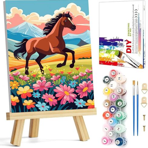 Arttoplus Paint by Numbers Kit for Kids with Frame, Horse Paint by Numbers for Kids Ages 8-12 with Wooden Easel,Easy DIY Animal Acrylic Oil Painting by Number Kid for Gift Home Wall Decor(8x12 inch) in Saudi Arabia