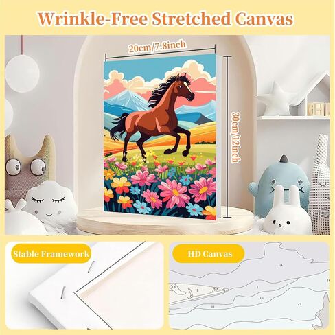 Arttoplus Paint by Numbers Kit for Kids with Frame, Horse Paint by Numbers for Kids Ages 8-12 with Wooden Easel,Easy DIY Animal Acrylic Oil Painting by Number Kid for Gift Home Wall Decor(8x12 inch) in Saudi Arabia