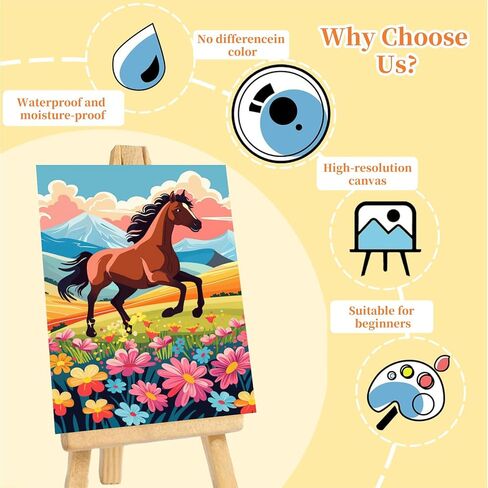 Arttoplus Paint by Numbers Kit for Kids with Frame, Horse Paint by Numbers for Kids Ages 8-12 with Wooden Easel,Easy DIY Animal Acrylic Oil Painting by Number Kid for Gift Home Wall Decor(8x12 inch) in Saudi Arabia