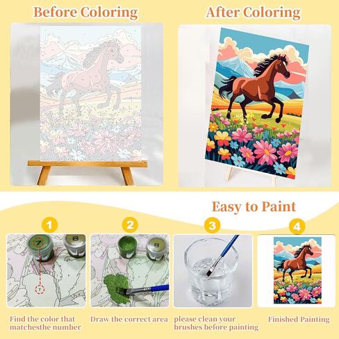 Arttoplus Paint by Numbers Kit for Kids with Frame, Horse Paint by Numbers for Kids Ages 8-12 with Wooden Easel,Easy DIY Animal Acrylic Oil Painting by Number Kid for Gift Home Wall Decor(8x12 inch) in Saudi Arabia