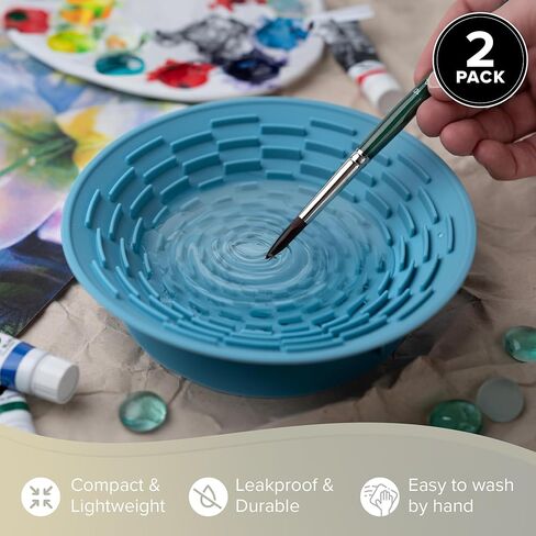 Silver Brush Limited 9057 Silver Essentials 500ml/16.9oz Round Brush Cleaning Silicone Bowl, Leak-Proof Paint Brush Water Cup for Water Media Painting, for Studio, Travel, and Plein Air, Blue, 2 Pack in Saudi Arabia