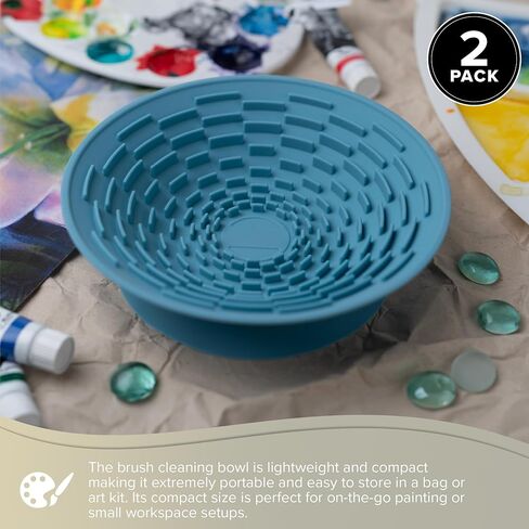Silver Brush Limited 9057 Silver Essentials 500ml/16.9oz Round Brush Cleaning Silicone Bowl, Leak-Proof Paint Brush Water Cup for Water Media Painting, for Studio, Travel, and Plein Air, Blue, 2 Pack in Saudi Arabia
