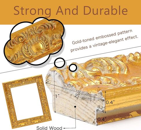 إطار قماش مزخرف ذهبي عتيق مقاس 12 × 16، إطار عائم من الخشب الصلب، إطارات معرض الباروك للوحات الزيتية والمطبوعات الفنية، إطارات عائمة للرسم على القماش (12 × 16) in Kuwait