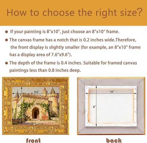 إطار قماش مزخرف ذهبي عتيق مقاس 12 × 16، إطار عائم من الخشب الصلب، إطارات معرض الباروك للوحات الزيتية والمطبوعات الفنية، إطارات عائمة للرسم على القماش (12 × 16) in Kuwait