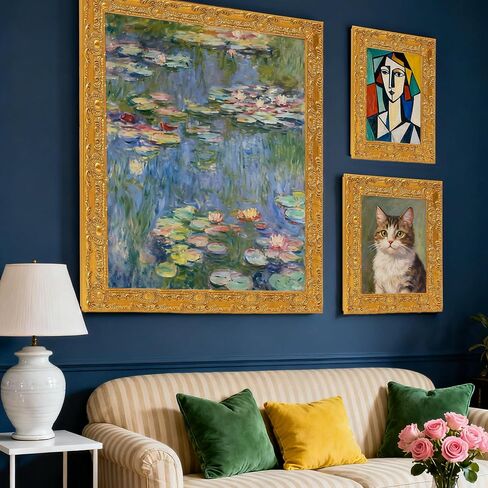 إطار قماش مزخرف ذهبي عتيق مقاس 12 × 16، إطار عائم من الخشب الصلب، إطارات معرض الباروك للوحات الزيتية والمطبوعات الفنية، إطارات عائمة للرسم على القماش (12 × 16) in Kuwait