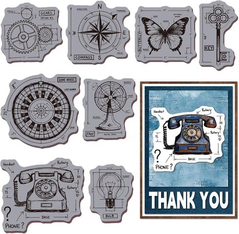 GLOBLELAND مخطط صغير ضوء التشبث المطاط ختم 22 × 18 سم لمبة البوصلة EVA Cling Mount Stamps فراشة مفتاح المطاط طوابع مجموعة لصنع البطاقات ألبوم الصور ديكور الديكور DIY سكرابوكينغ in Kuwait