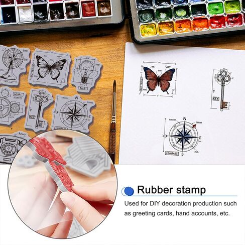 GLOBLELAND مخطط صغير ضوء التشبث المطاط ختم 22 × 18 سم لمبة البوصلة EVA Cling Mount Stamps فراشة مفتاح المطاط طوابع مجموعة لصنع البطاقات ألبوم الصور ديكور الديكور DIY سكرابوكينغ in Kuwait