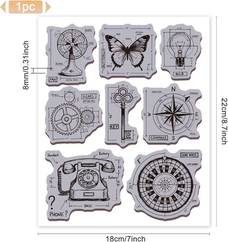 GLOBLELAND مخطط صغير ضوء التشبث المطاط ختم 22 × 18 سم لمبة البوصلة EVA Cling Mount Stamps فراشة مفتاح المطاط طوابع مجموعة لصنع البطاقات ألبوم الصور ديكور الديكور DIY سكرابوكينغ in Kuwait