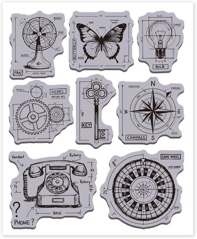 GLOBLELAND مخطط صغير ضوء التشبث المطاط ختم 22 × 18 سم لمبة البوصلة EVA Cling Mount Stamps فراشة مفتاح المطاط طوابع مجموعة لصنع البطاقات ألبوم الصور ديكور الديكور DIY سكرابوكينغ in Kuwait