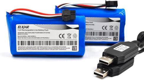 (2-Pack) 7.4V 1500mAh Li-ion Battery Replacement for RC Car Huina 1575, DEERC D60, Stunt Watch, Off-Road Clamping Vehicle with SM-3P Plug and USB Charging Cable in Saudi Arabia