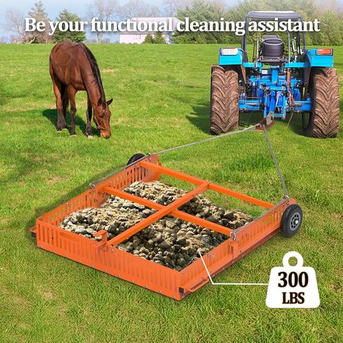 2 in 1 Horse Paddock Cleaner & Trailer, Tow-Behind Trailer Horse Manure Scoop, 2 in 1 Field Cleaner & Scooper for Paddock, Horse Pasture in Kuwait