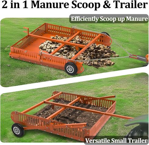 2 in 1 Horse Paddock Cleaner & Trailer, Tow-Behind Trailer Horse Manure Scoop, 2 in 1 Field Cleaner & Scooper for Paddock, Horse Pasture in Kuwait