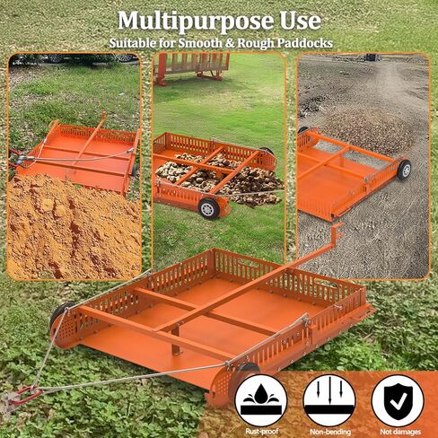 2 in 1 Horse Paddock Cleaner & Trailer, Tow-Behind Trailer Horse Manure Scoop, 2 in 1 Field Cleaner & Scooper for Paddock, Horse Pasture in Kuwait