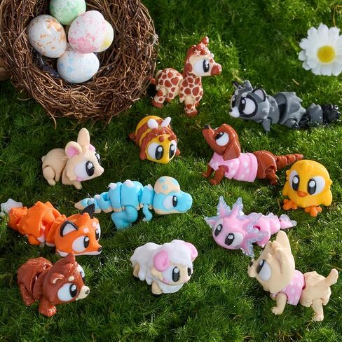 JOYIN 12 قطعة من بيض عيد الفصح المملوء مسبقًا مع ألعاب مطبوعة ثلاثية الأبعاد، ألعاب حيوانات صغيرة لطيفة بعيون كبيرة لحشو السلال، هدايا الحفلات للأولاد والبنات، صيد بيض عيد الفصح، لوازم جوائز الفصل، ألعاب حفلات الأطفال in Saudi Arabia