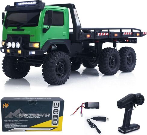 TOUCAN RC HOBBY ,US in Stock 1/18 Remote Control Flatbed Truck 6 * 6 Electric RC Off Road Vehicle Model Metal Chassis Gear Light System Flysky Radio No Sounds for Adult 14+ (Yellow) in Saudi Arabia