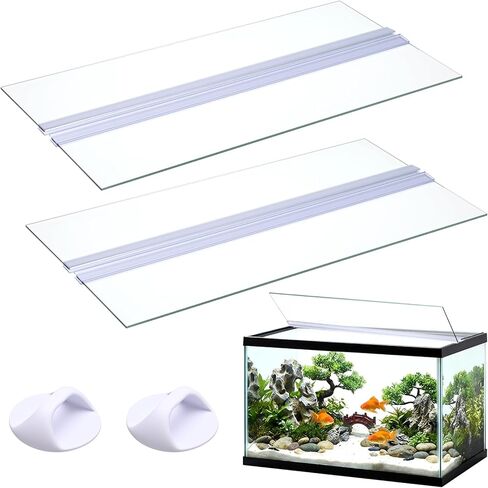 Sawysine 2 Set Aquarium Glass Canopy 19.33" x 9.65" x 0.12" Aquarium Fish Tank Lid 10 Gallon Canopy Cover with Center Brace for Fish, Clear in Saudi Arabia
