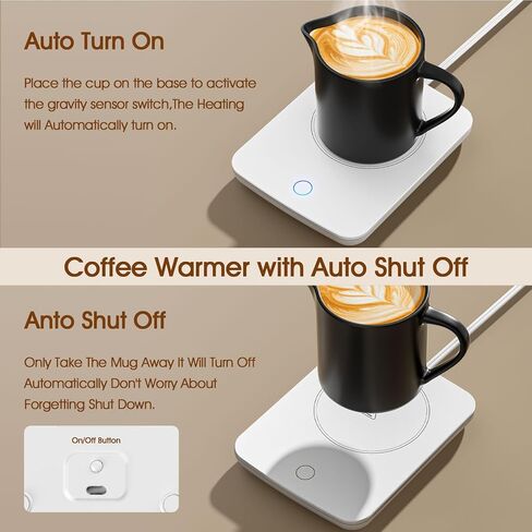 Misby Mug Warmer, Coffee Warmer for Desk Auto Shut Off Coffee Lovers Gift Ideas, Smart Coffee Cup Warmer with Gravity-Induction Coffee Mug Warmer for Desk Use Keep Beverages Coffee Warmer (White) in Kuwait