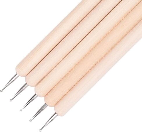 5pcs Tracing Stylus, Double Head Ball Tip Embossing Tools with Wooden Handle, Stainless Steel Art Dotting Tools for Nail Design Sculpture Embossing in Saudi Arabia