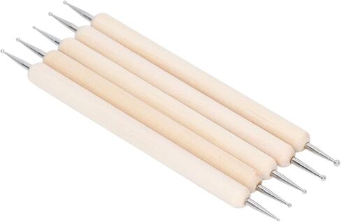 5pcs Tracing Stylus, Double Head Ball Tip Embossing Tools with Wooden Handle, Stainless Steel Art Dotting Tools for Nail Design Sculpture Embossing in Saudi Arabia