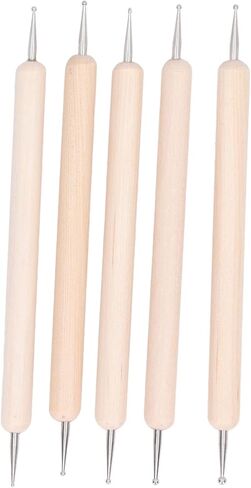 5pcs Tracing Stylus, Double Head Ball Tip Embossing Tools with Wooden Handle, Stainless Steel Art Dotting Tools for Nail Design Sculpture Embossing in Saudi Arabia