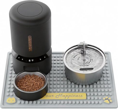 Tomxcute Extra Thick Pet Feeding Mat 19.7" x 14.2", BPA-Free Food-Grade PVC, Waterproof Raised Edge Non-Slip Bowl Mat for Cat Water Fountain & Automatic Feeder, Textured Fast-Drain, Brush Included in Kuwait
