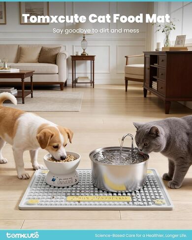 Tomxcute Extra Thick Pet Feeding Mat 19.7" x 14.2", BPA-Free Food-Grade PVC, Waterproof Raised Edge Non-Slip Bowl Mat for Cat Water Fountain & Automatic Feeder, Textured Fast-Drain, Brush Included in Kuwait