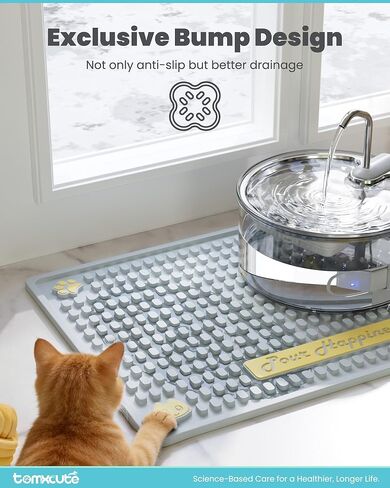 Tomxcute Extra Thick Pet Feeding Mat 19.7" x 14.2", BPA-Free Food-Grade PVC, Waterproof Raised Edge Non-Slip Bowl Mat for Cat Water Fountain & Automatic Feeder, Textured Fast-Drain, Brush Included in Kuwait