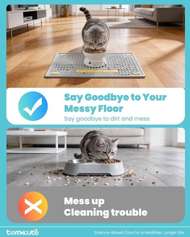 Tomxcute Extra Thick Pet Feeding Mat 19.7" x 14.2", BPA-Free Food-Grade PVC, Waterproof Raised Edge Non-Slip Bowl Mat for Cat Water Fountain & Automatic Feeder, Textured Fast-Drain, Brush Included in Kuwait