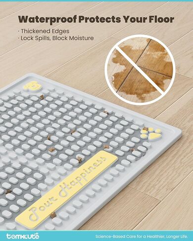 Tomxcute Extra Thick Pet Feeding Mat 19.7" x 14.2", BPA-Free Food-Grade PVC, Waterproof Raised Edge Non-Slip Bowl Mat for Cat Water Fountain & Automatic Feeder, Textured Fast-Drain, Brush Included in Kuwait
