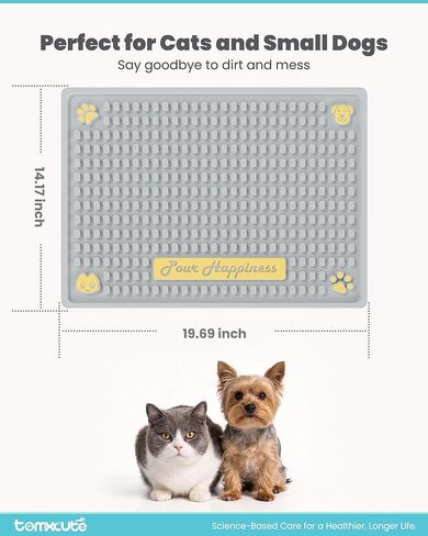 Tomxcute Extra Thick Pet Feeding Mat 19.7" x 14.2", BPA-Free Food-Grade PVC, Waterproof Raised Edge Non-Slip Bowl Mat for Cat Water Fountain & Automatic Feeder, Textured Fast-Drain, Brush Included in Kuwait