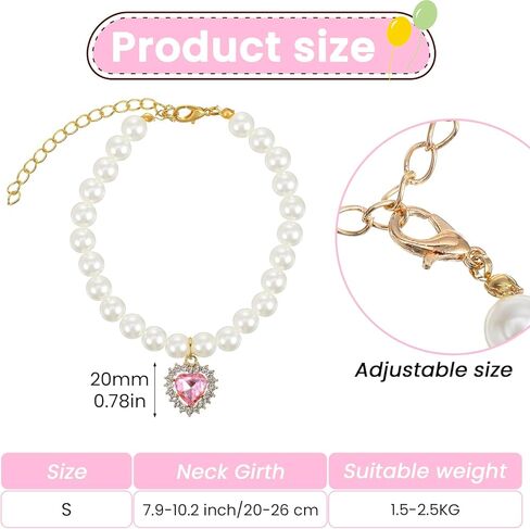2Pcs Cat Pearl Collar, Fancy Small Heart Shape Rhinestone Pet Necklace, Adjustable Pearl Dog Cats Collars, Wedding Party Pet Jewelry Accessories for Puppy Small Cats- White & Pink in Saudi Arabia