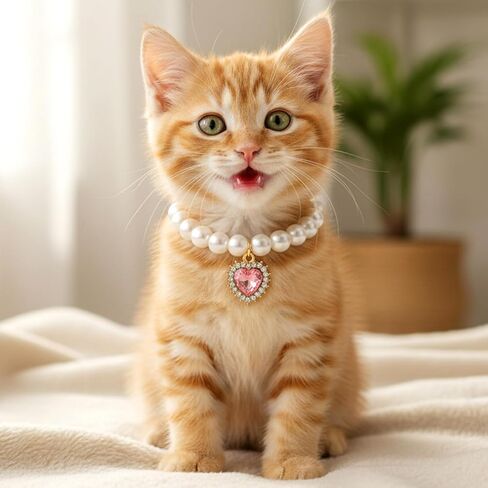 2Pcs Cat Pearl Collar, Fancy Small Heart Shape Rhinestone Pet Necklace, Adjustable Pearl Dog Cats Collars, Wedding Party Pet Jewelry Accessories for Puppy Small Cats- White & Pink in Saudi Arabia