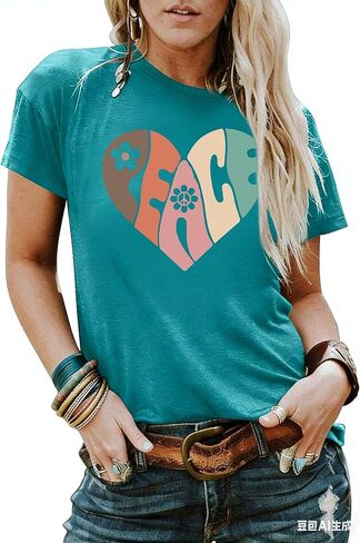 Peace Graphic Women Shirts Inspirational Tees Hippie Vintage Tshirt Peace Love Sign Tops Retro Short Sleeve - Sleeveless in Saudi Arabia