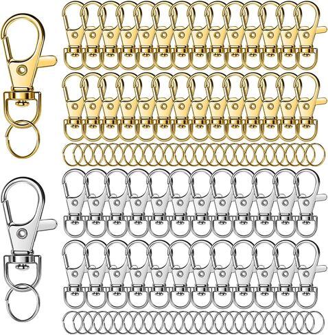 LEOBRO 60PCS Lobster Claw Clasps and Key Rings, Keychain Making kit, Keychains Clips and Key Chain Ring, for Key Chain, Jewelry Making, Art Crafts, Gold & Silver in Saudi Arabia
