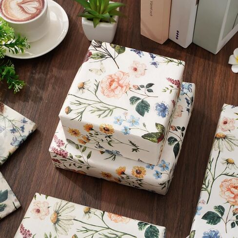 100 Sheets Floral Tissue Paper Vintage Wildflower Gift Wrapping Paper Butterfly Flower Printed DIY Art Craft Papers for Spring Wedding Bridal Shower Birthday, 14 x 20 Inch in Saudi Arabia