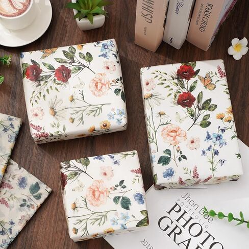 100 Sheets Floral Tissue Paper Vintage Wildflower Gift Wrapping Paper Butterfly Flower Printed DIY Art Craft Papers for Spring Wedding Bridal Shower Birthday, 14 x 20 Inch in Saudi Arabia