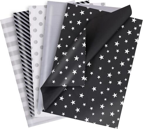 BEISHIDA 100 Sheets Gold and White Tissue Paper Bulk, Gold Dots Star Twill Stripes Print Wrapping Tissue Paper for Gift Bags, 14 x 20 Inch Gift Wrap for Birthday Wedding Christmas DIY Crafts in Saudi Arabia