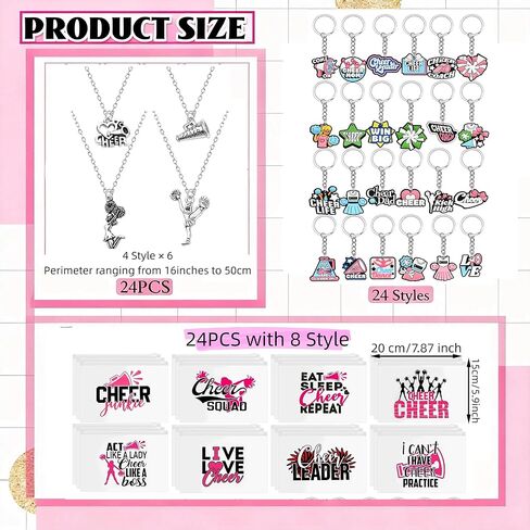 122 Pcs Cheerleader Gifts Bulk for Team, 24 Set Cheer Necklace, Makeup Bag, Keychain, Stickers Set, Cheer Team Gifts for Girls Women, Cheerleading Party in Saudi Arabia