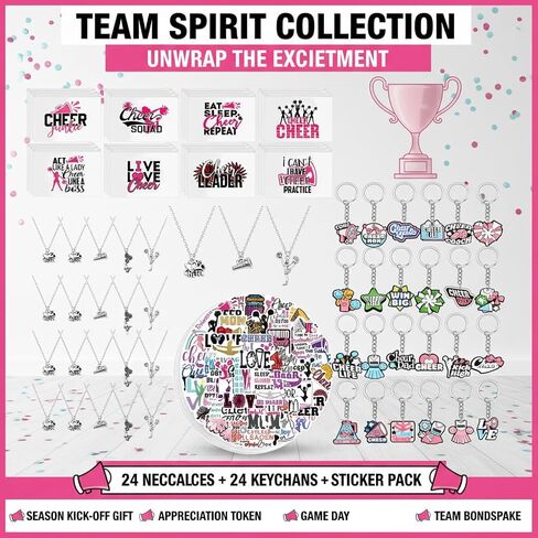 122 Pcs Cheerleader Gifts Bulk for Team, 24 Set Cheer Necklace, Makeup Bag, Keychain, Stickers Set, Cheer Team Gifts for Girls Women, Cheerleading Party in Saudi Arabia