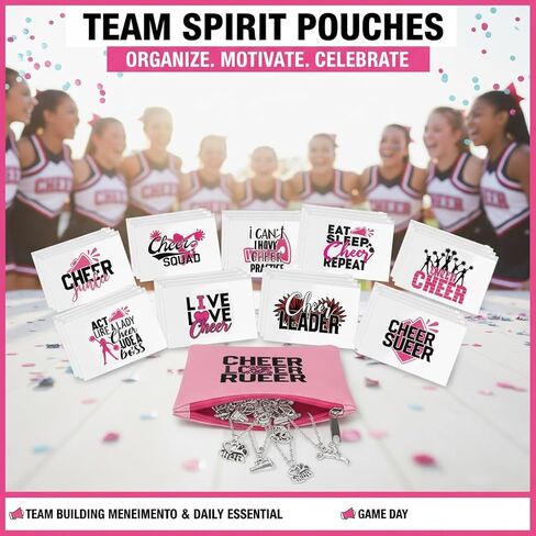 122 Pcs Cheerleader Gifts Bulk for Team, 24 Set Cheer Necklace, Makeup Bag, Keychain, Stickers Set, Cheer Team Gifts for Girls Women, Cheerleading Party in Saudi Arabia
