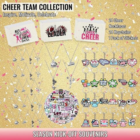 122 Pcs Cheerleader Gifts Bulk for Team, 24 Set Cheer Necklace, Makeup Bag, Keychain, Stickers Set, Cheer Team Gifts for Girls Women, Cheerleading Party in Saudi Arabia