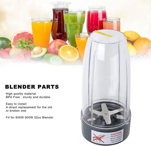 كوب Qiilu مع شفرة مستخرج، كوب عصارة 32oz مع شفرة متقاطعة مستخرجة تناسب قطع غيار الخلاط 600 وات 900 وات in Kuwait