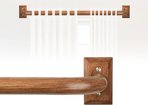 Blackout Wrap Around Curtain Rods for Windows 28 to 48 Inch:Room Darkening Imitation Wood Curtain Rod Heavy Duty Adjustable 1Inch Wooden Curved French Return Wraparound Curtain Rods Round Hidden in Saudi Arabia