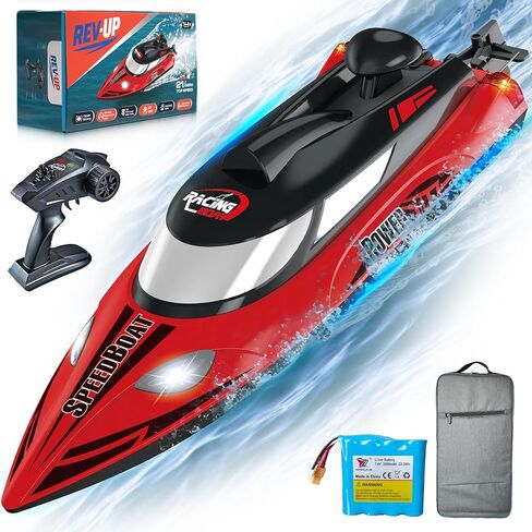 REV-UP Remote Control Boat for Lake with Travel Bag - Fast 21 MPH RC Boat for Adults, Remote Boats for Kids, Lancha Control Remoto - Self Righting RC Boats for Adults, 2.4GHz Racing Ship with Lights in Saudi Arabia