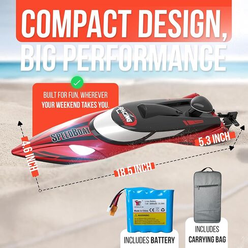 REV-UP Remote Control Boat for Lake with Travel Bag - Fast 21 MPH RC Boat for Adults, Remote Boats for Kids, Lancha Control Remoto - Self Righting RC Boats for Adults, 2.4GHz Racing Ship with Lights in Saudi Arabia